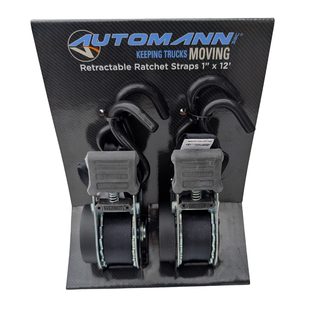 1in x 12ft Retractable Ratchet Strap 2pk
