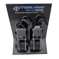 1in x 12ft Retractable Ratchet Strap 2pk