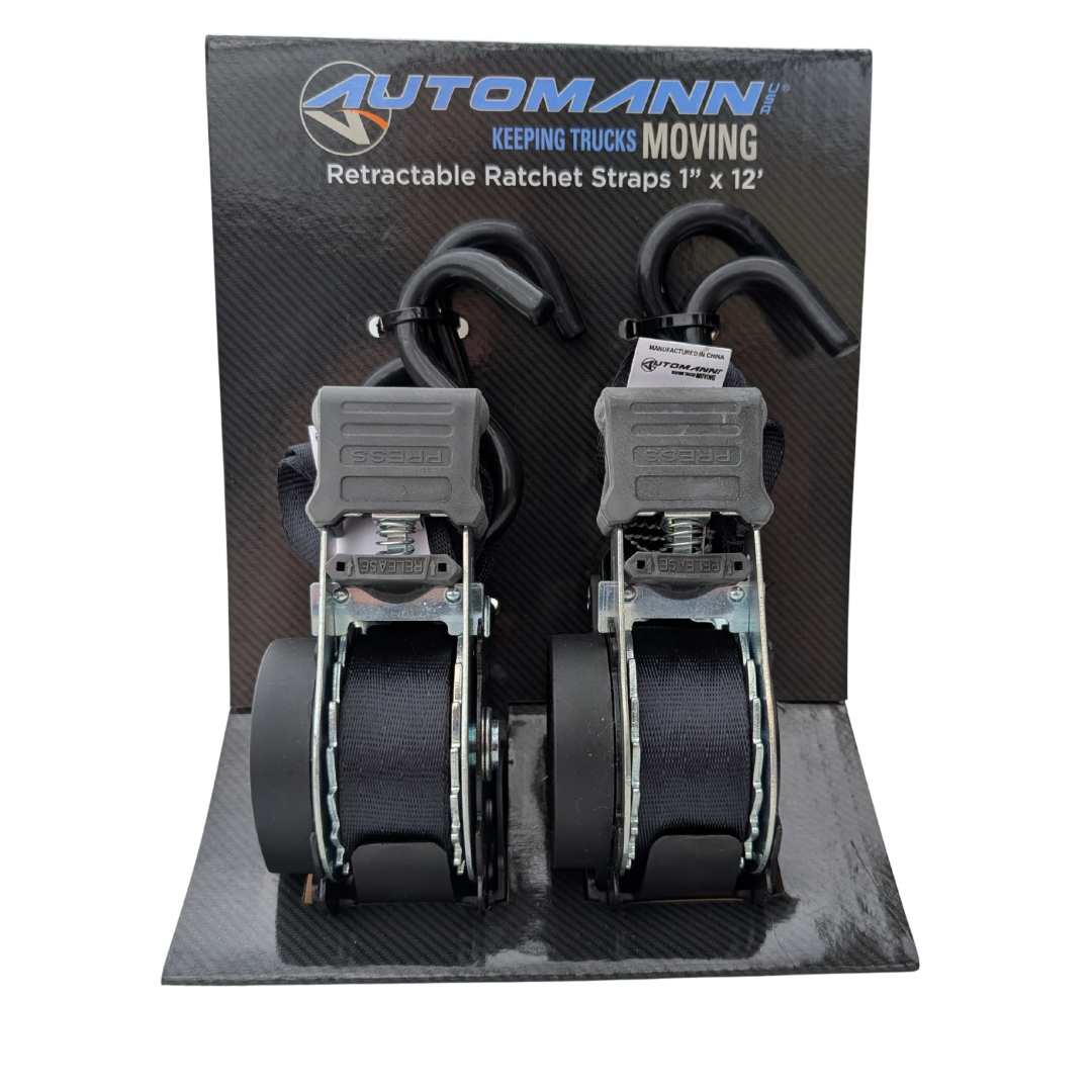 1in x 12ft Retractable Ratchet Strap 2pk