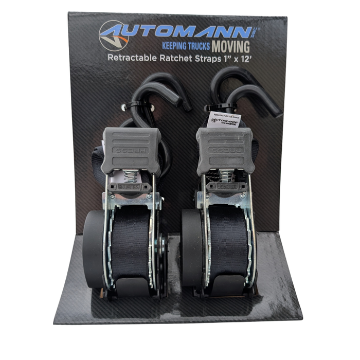 1in x 12ft Retractable Ratchet Strap 2pk